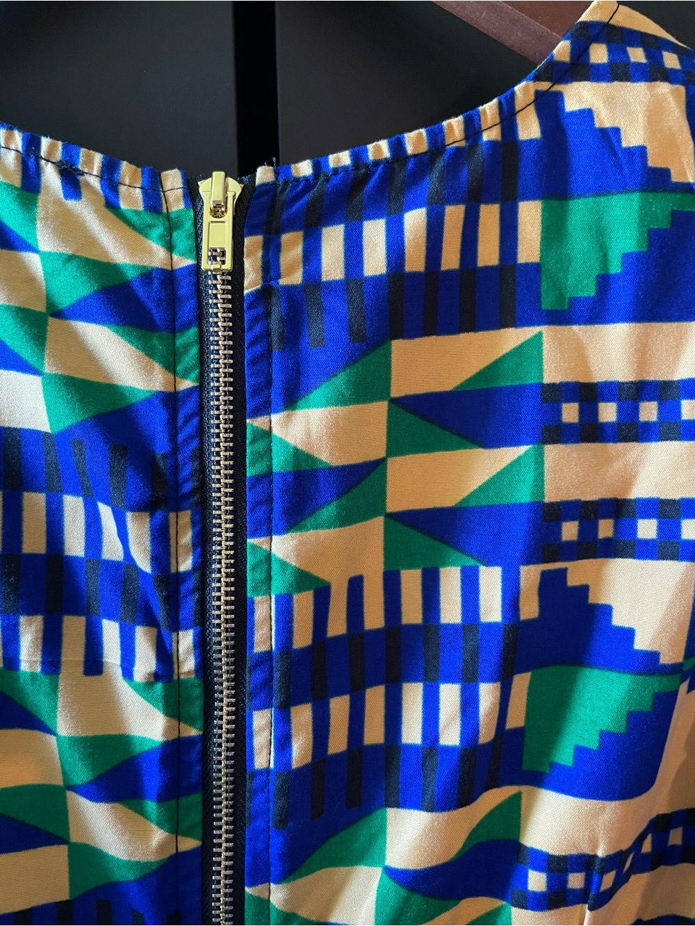 Retro Geometric Print w/ Bold Blue, Green & Yellow Colors size M by Shenbolen